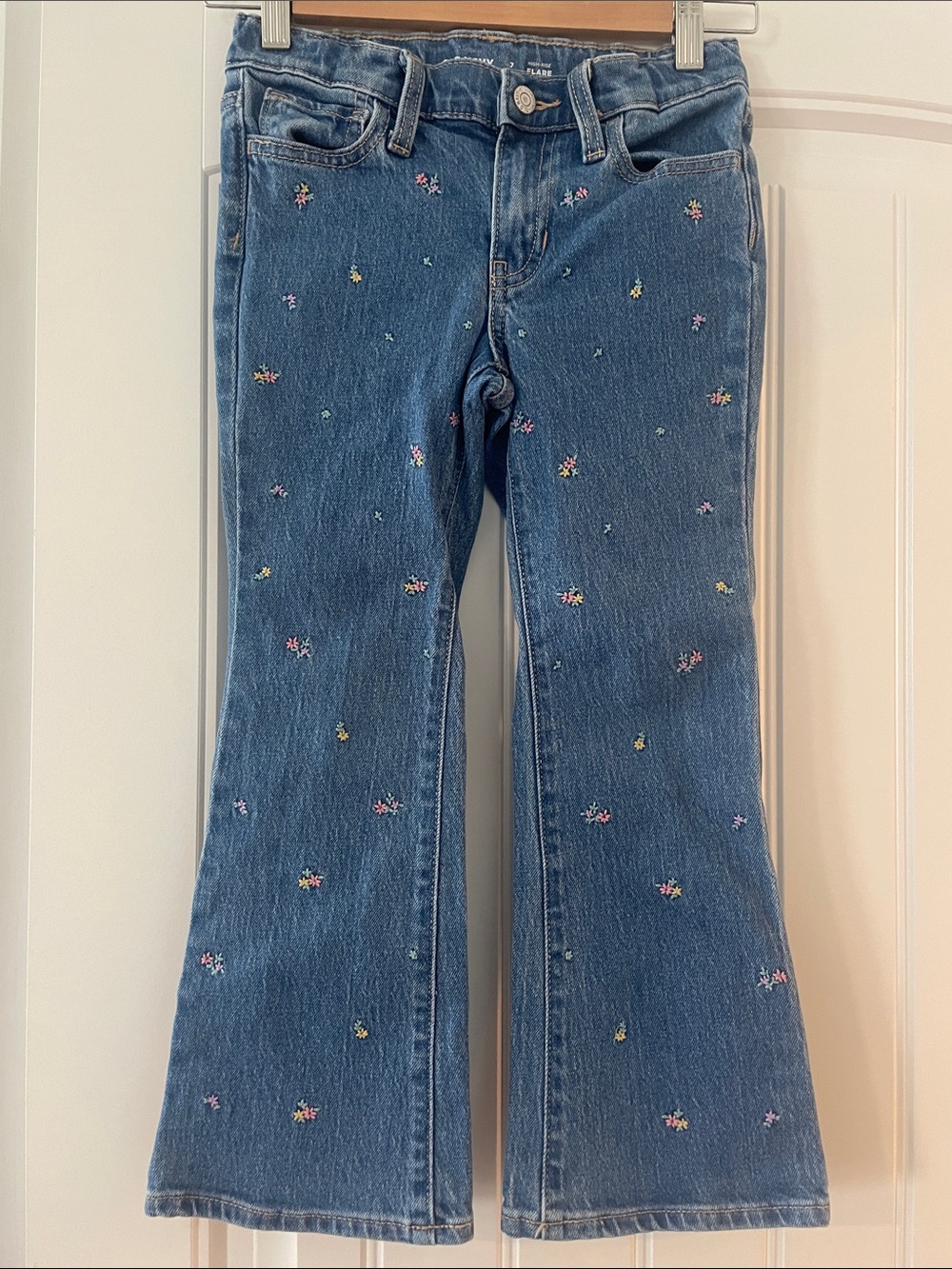 Girls' Blue Embroidered Flare Jeans